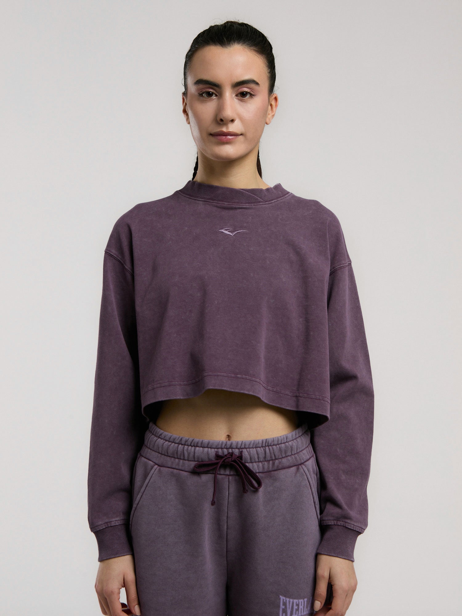 Everlast Bronx 1910 Oversize Mor Crop Uzun Kollu Kadın Tişört