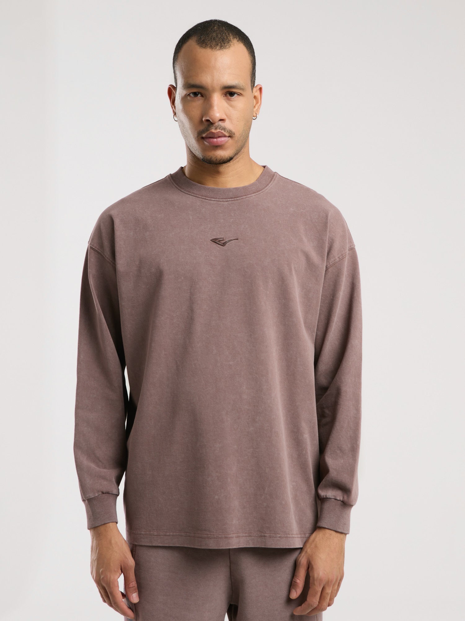 Everlast Bronx 1910 Yıkamalı Kahverengi Erkek Uzun Kollu Tişört