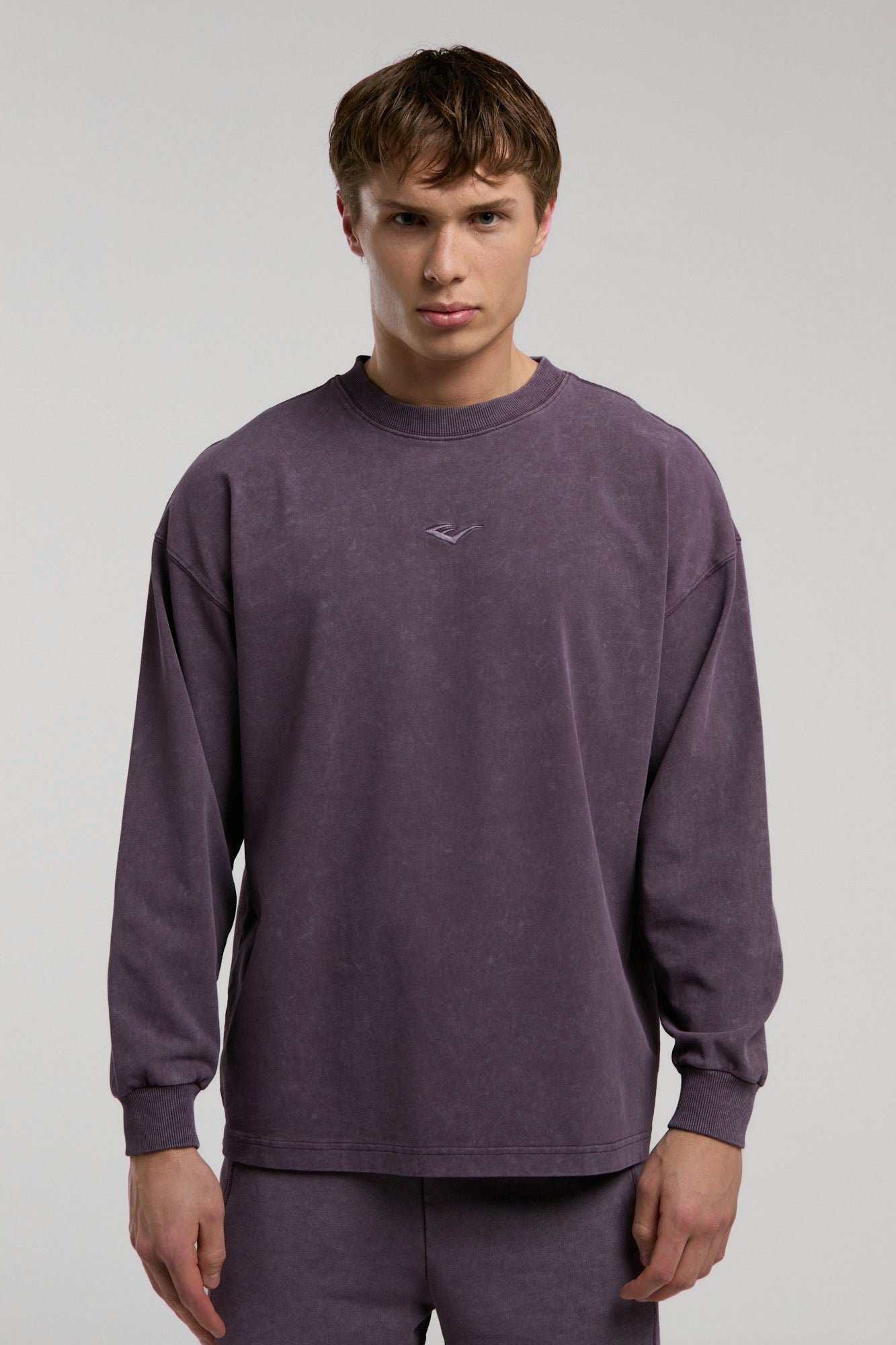 Everlast Bronx 1910 Yıkamalı Mor Erkek Uzun Kollu Tişört