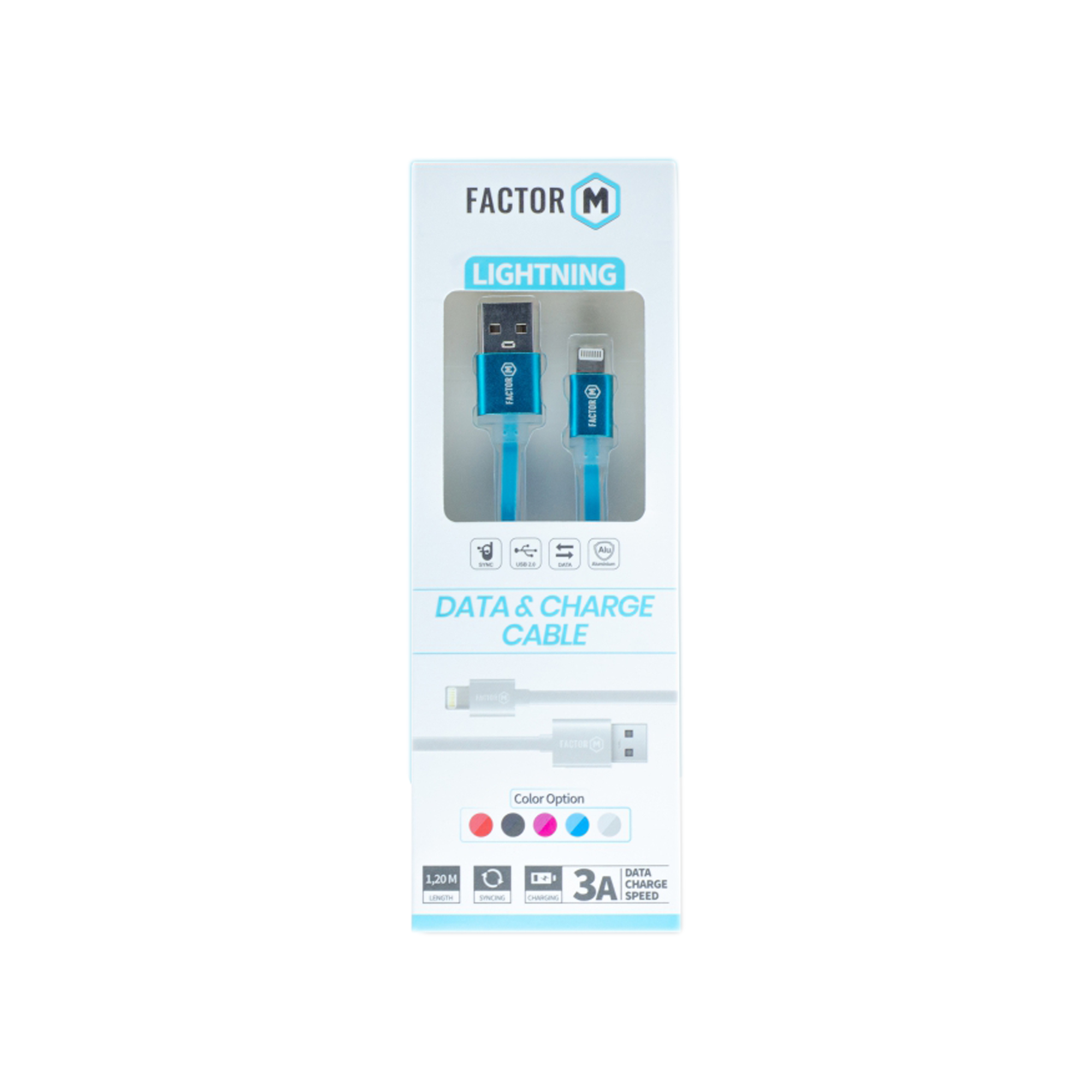 Factor-M Lıghtnıng  Data Kablo 3A 1.20M Mavi - 2