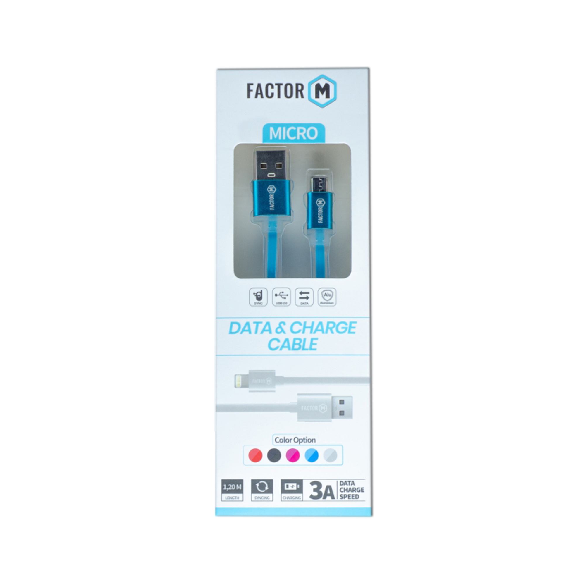 Factor-M Mıcro Data Kablo 3A 1.20M Mavi - 2