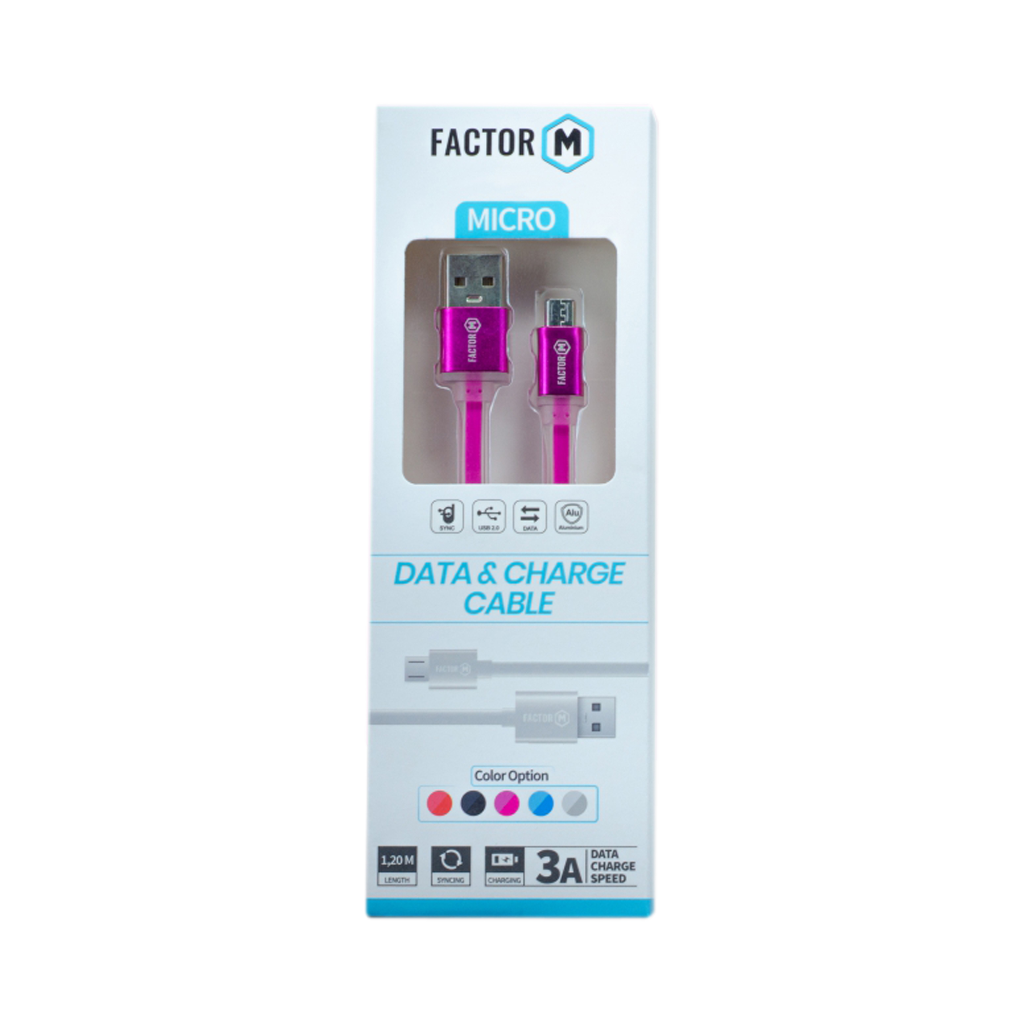 Factor-M Mıcro Data Kablo 3A 1.20M Pembe - 2