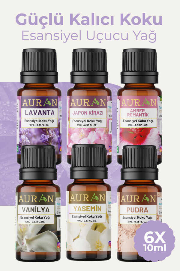 Auran Favori Set Esansiyel Uçucu Yağ Buhurdanlık Yağı Hava Nemlendirici Aroma Difüzörü Kokusu Esans 6x
