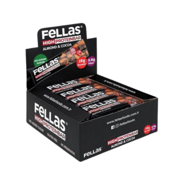 Fellas Yüksek Protein Bar Badem ve Kakao 45g x 12 Adet