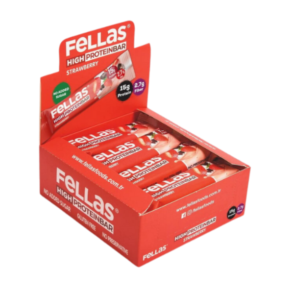 Fellas Yüksek Protein Bar Çilekli 45g x 12 Adet