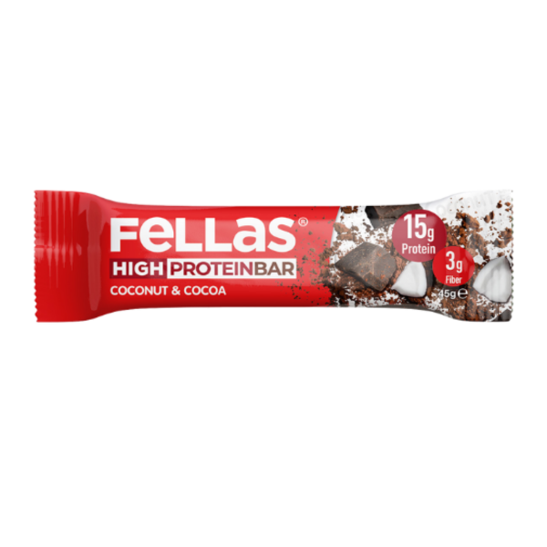 Fellas Yüksek Protein Bar Hindistan Cevizi ve Kakao 45g x  12 Adet - 2