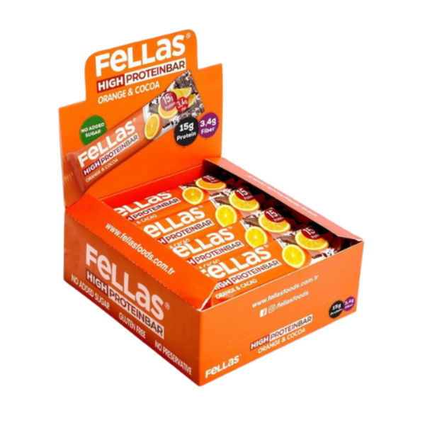 Fellas Yüksek Protein Bar Portakal & Kakao 45g x 12 Adet