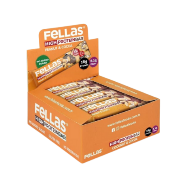 Fellas Yüksek Protein Bar Yer Fıstığı ve Kakao 45g x 12 Adet