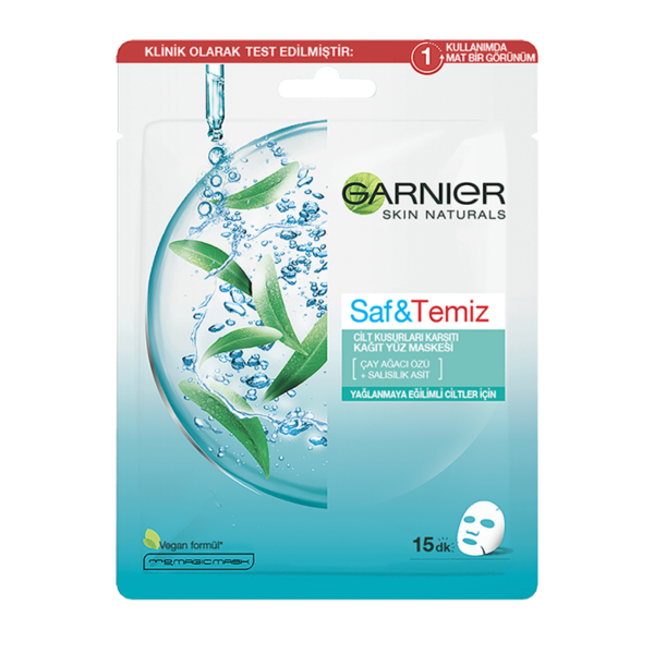 Garnier Saf&Temiz Cilt Kusurlarına Karşı Çay Ağacı Özü Kağıt Yüz Maskesi