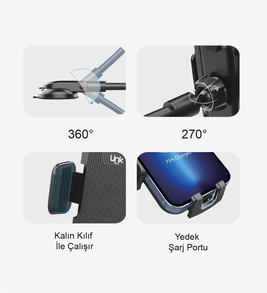 H769 Suction Cup Mounted Flexible Arm with Rotatable Phone Holder - 5