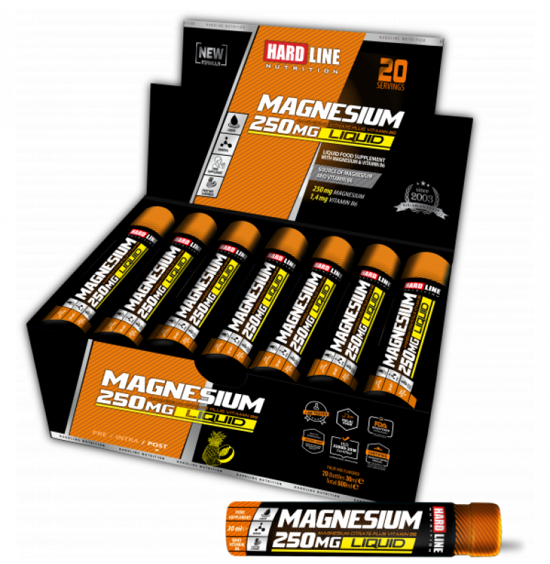 Hardline Sıvı Magnesium Liquid 250 mg. Ananas 20 Shot x 30 ml.