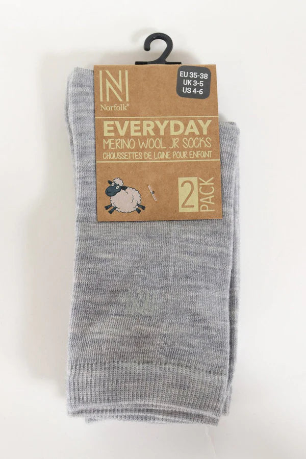 Helsinki İnce Örgü Merinos Yünü Günlük Çocuk Çorabı 2'li Paket Gri - 3