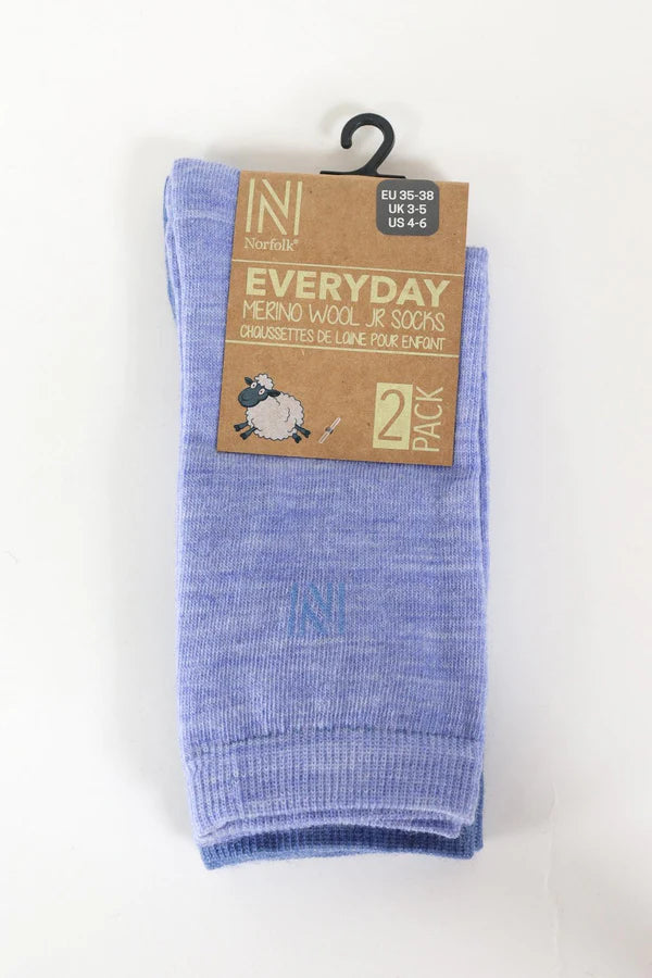 Helsinki İnce Örgü Merinos Yünü Günlük Çocuk Çorabı 2'li Paket Mavi - 3