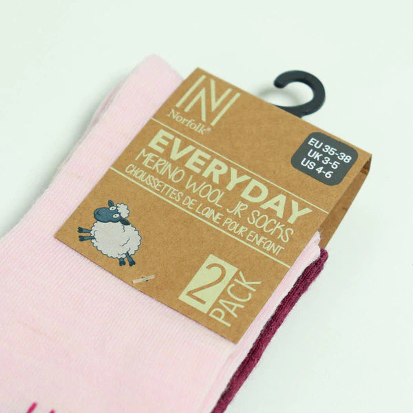 Helsinki İnce Örgü Merinos Yünü Günlük Çocuk Çorabı 2'li Paket Pembe - 3