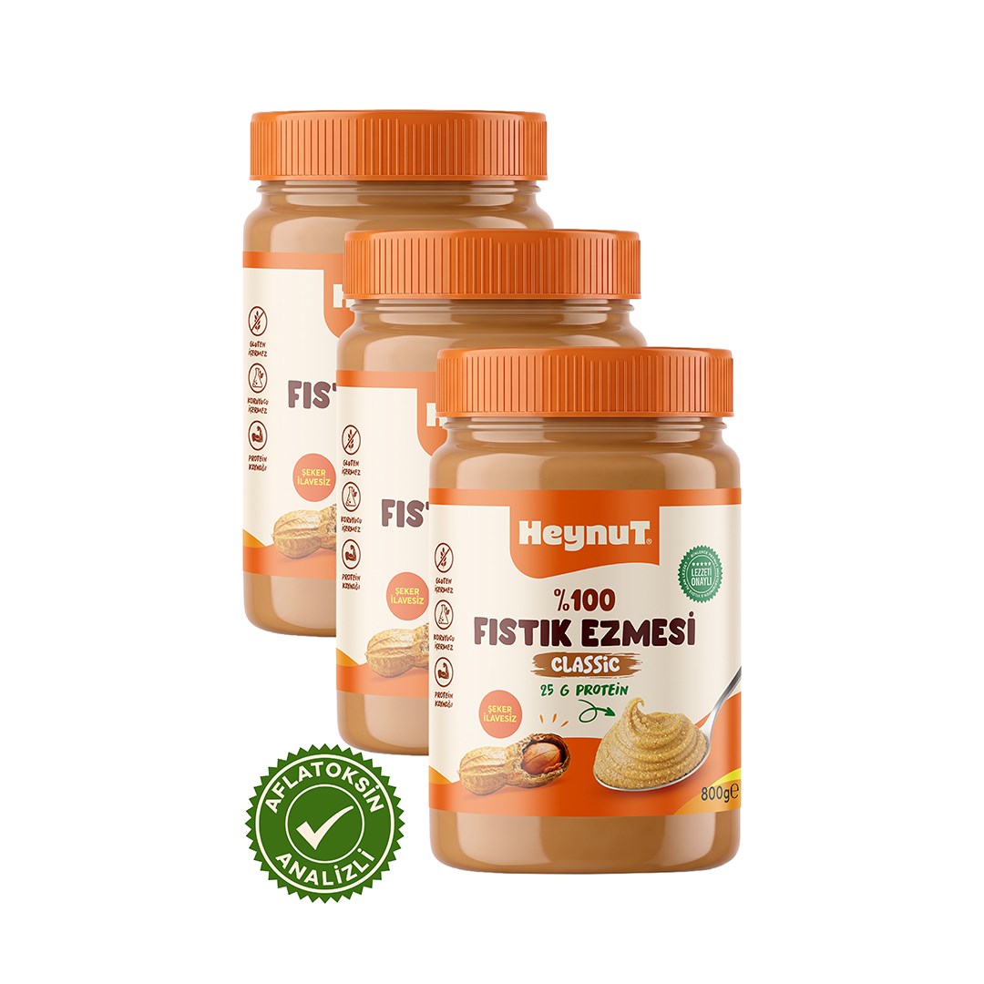 HeynuT %100 Fıstık Ezmesi (Klasik) 800g x 3 Adet
