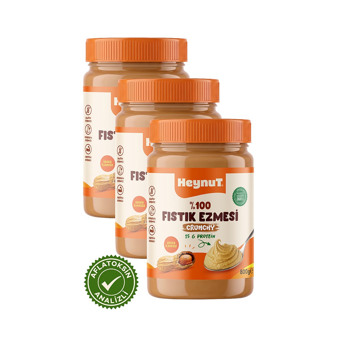 HeynuT %100 Fıstık Ezmesi (Parçacıklı) 800g x 3 Adet