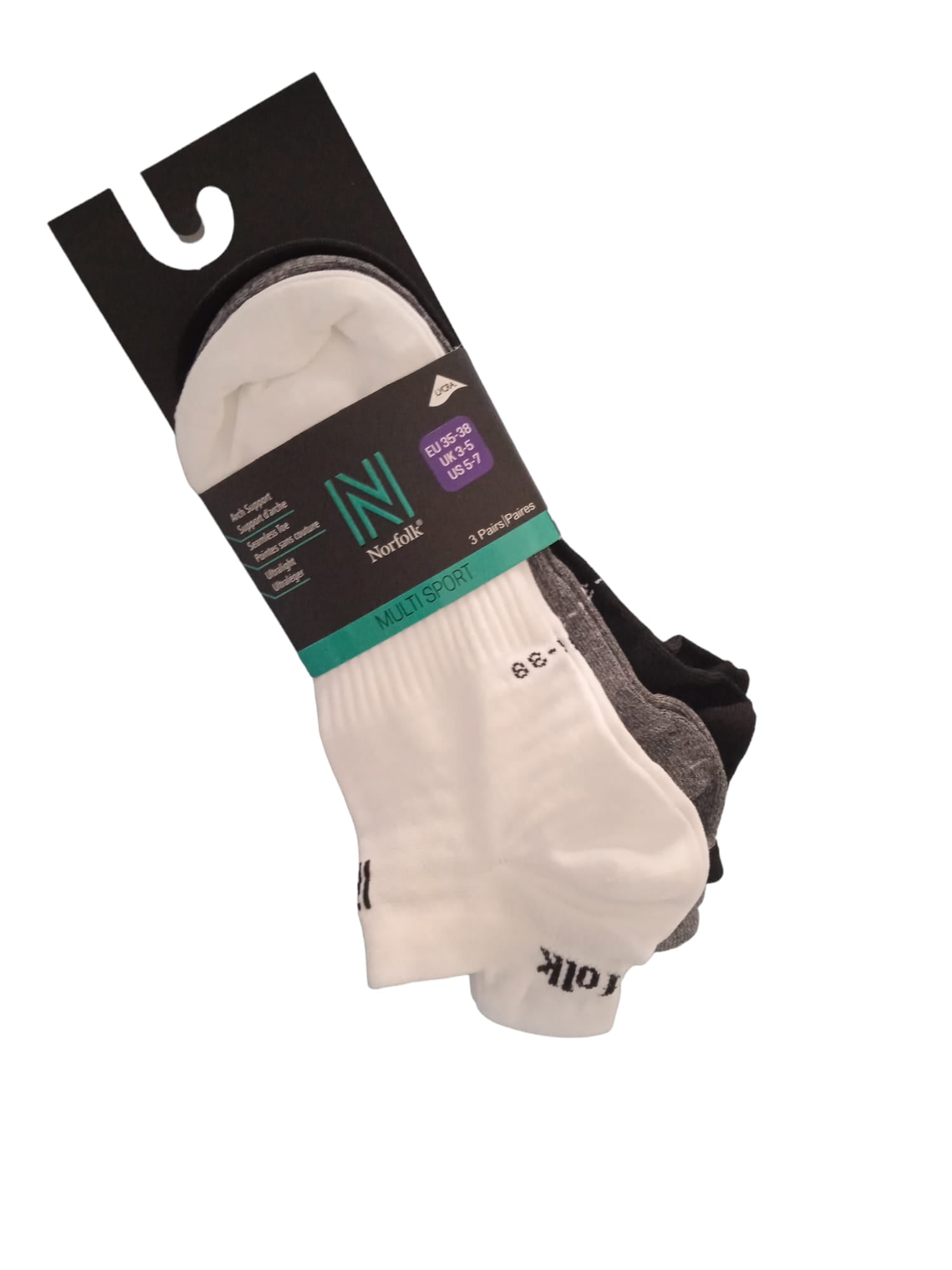 IZZY Multi-Sport Ultra Hafif Düşük Kesim Çorap 3'lü Paket Beyaz/Gri/Siyah - 3