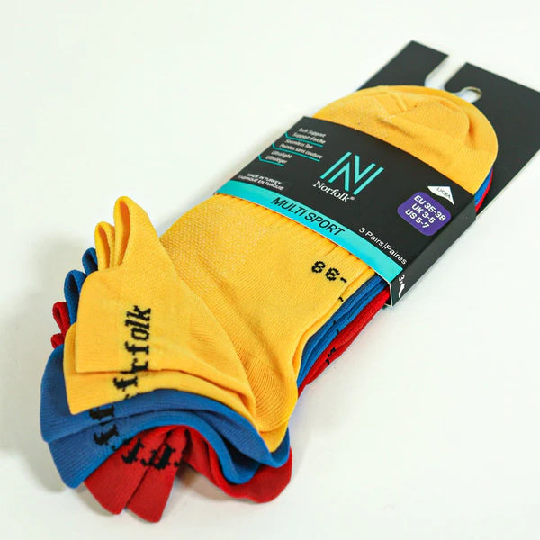 IZZY Multi-Sport Ultra Hafif Düşük Kesim Çorap 3'lü Paket Sarı/Mavi/Kırmızı - 4