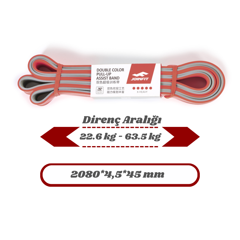 JOINFIT Direnç Lastiği ve Egzersiz Bandı Kırmızı-Gri X-Heavy - 2