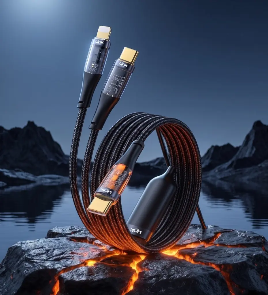 K674 2in1 Transparent 130cm 60W Type-C → (Type-C + Lightning) Data Cable - 3