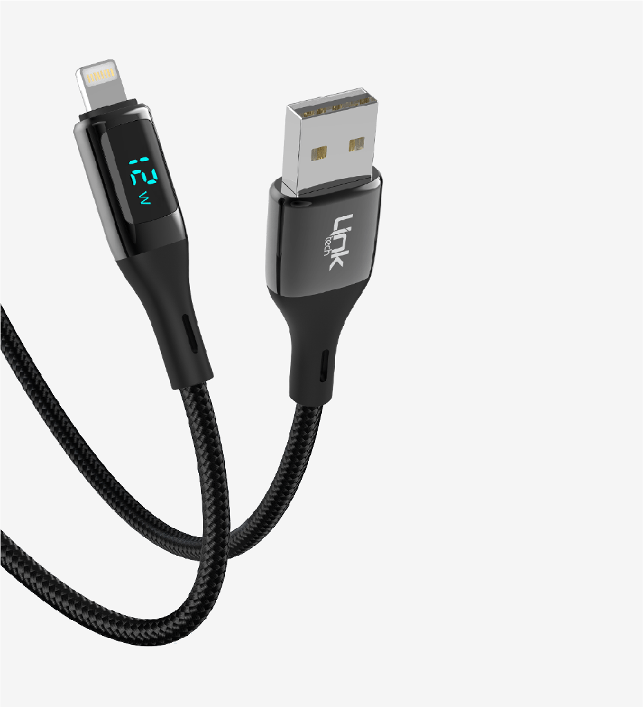 K682 PD 2.4A USB-A Lightning Zinc Head Charging Cable with Digital Display - 2