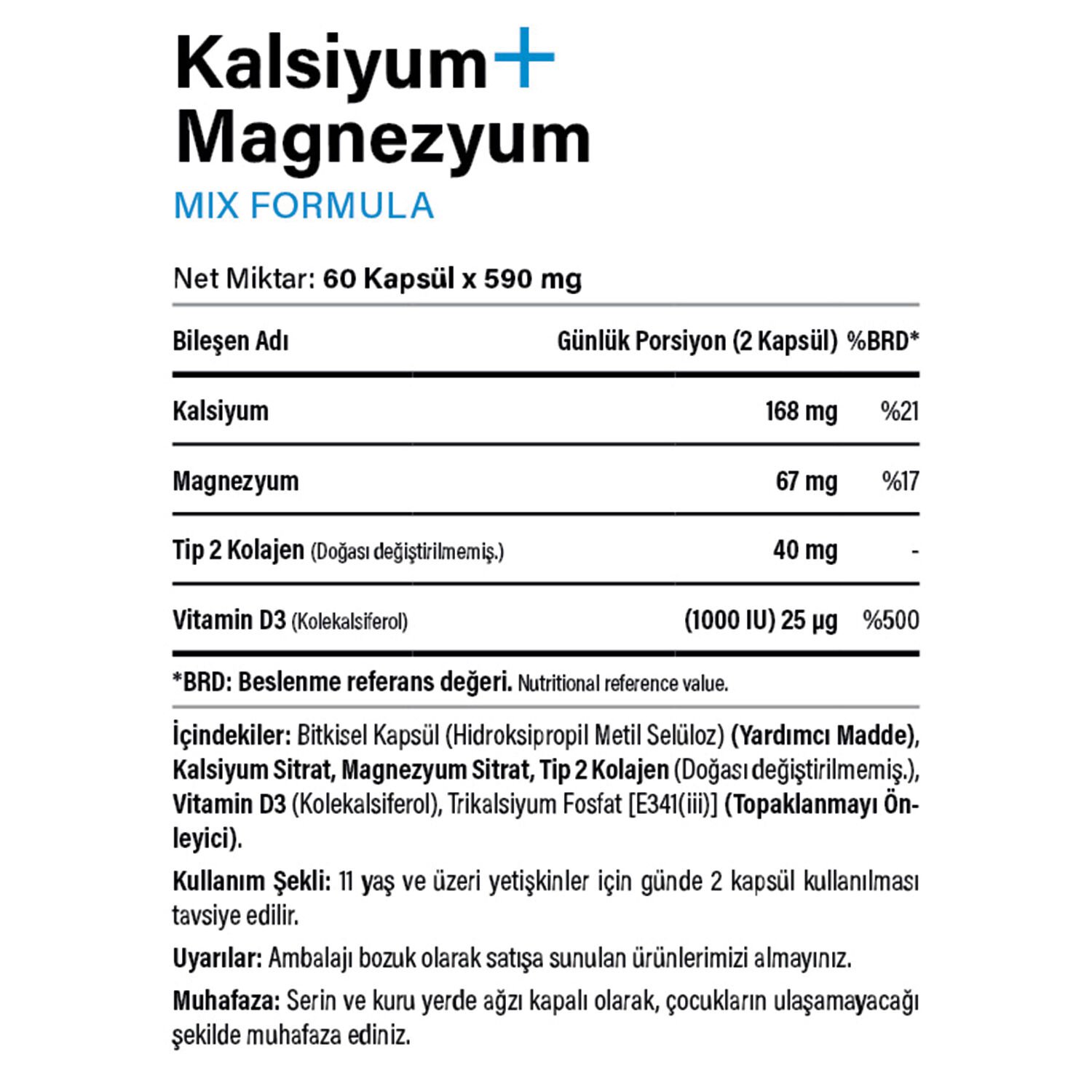 Kalsiyum Magnezyum 60 kapsül-Tip 2 Kolajen-Vitamin D3 - 2