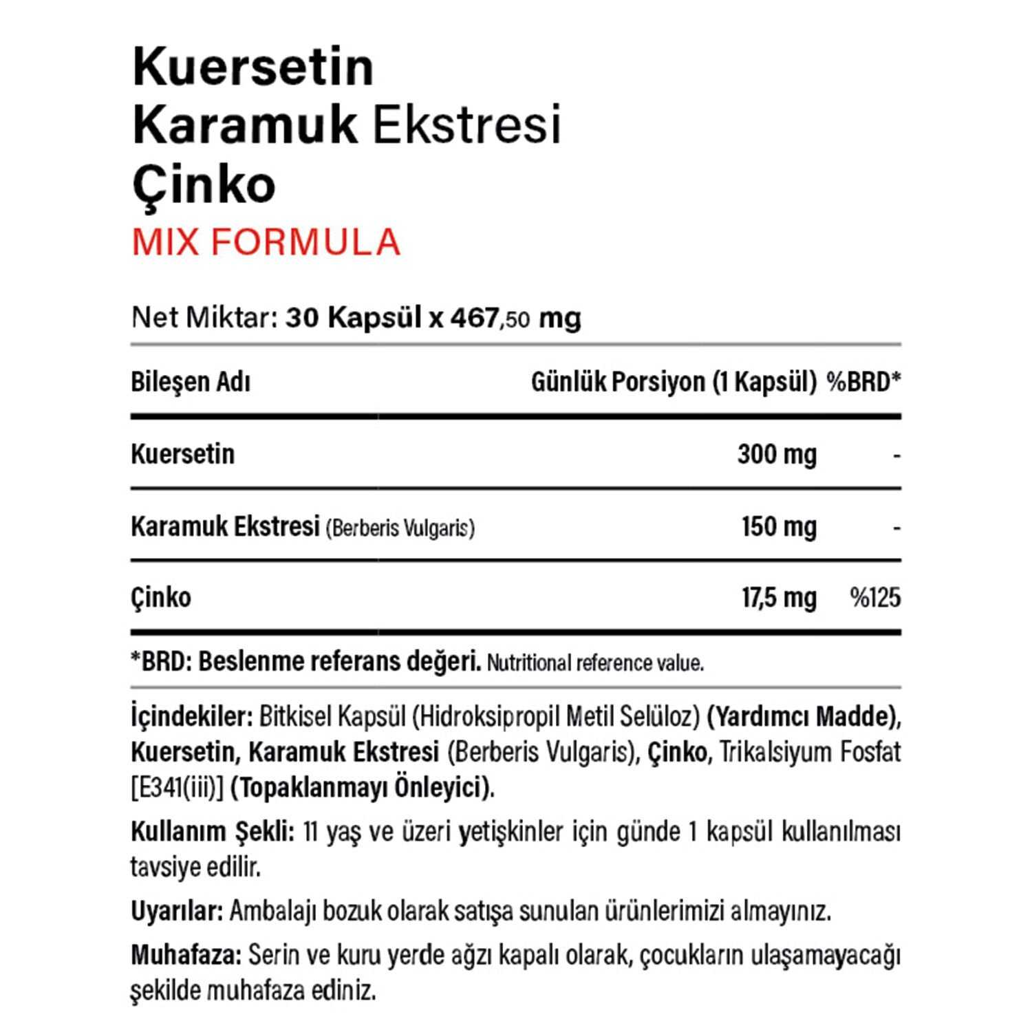 Kuersetin Karamuk Ekstresi (Berberin) Çinko 30 Kapsül - 2