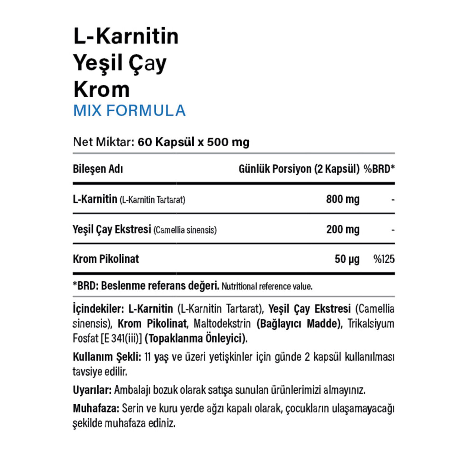 L-Karnitin Yeşil Çay Krom Pikolinat 60 Kapsül - 2