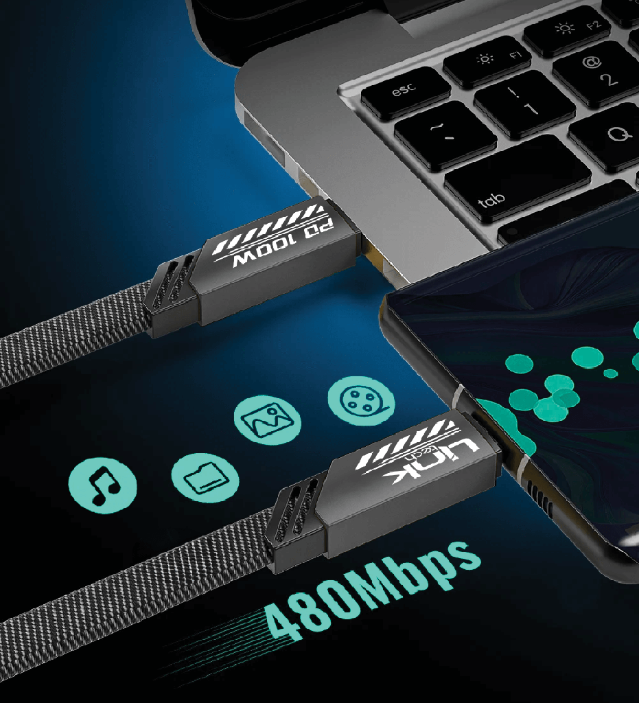 K472 Mecha Style 120cm 100W USB-C → USB-C PD Fast Charging Cable - 2