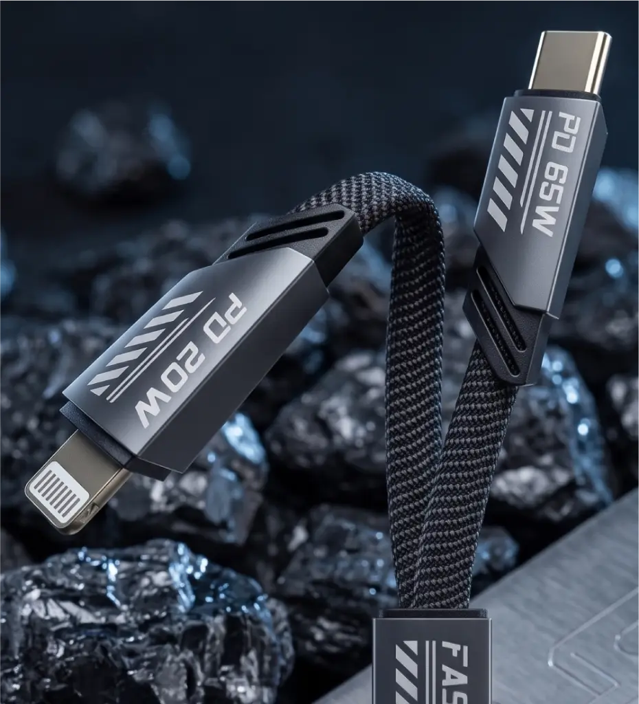 K475 Mecha Style 120cm 65W+20W USB-C → Type-C + Lightning PD Fast Charging Y-Cable - 2