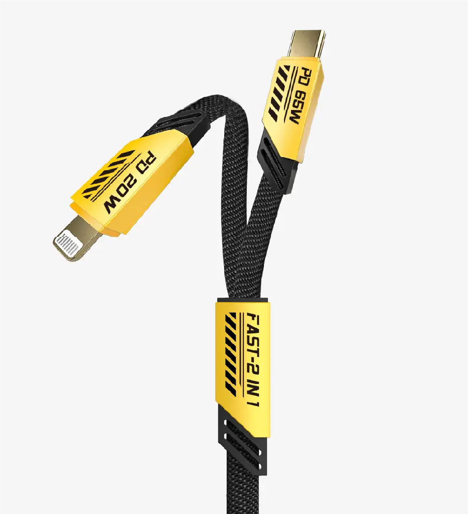 K475 Mecha Style 120cm 65W+20W USB-C → Type-C + Lightning PD Fast Charging Y-Cable - 5