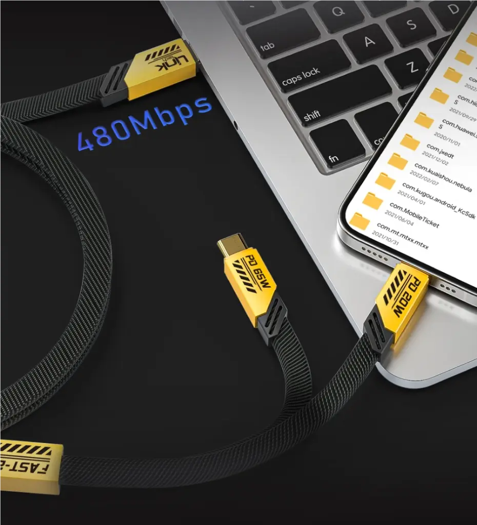 K475 Mecha Style 120cm 65W+20W USB-C → Type-C + Lightning PD Fast Charging Y-Cable - 7