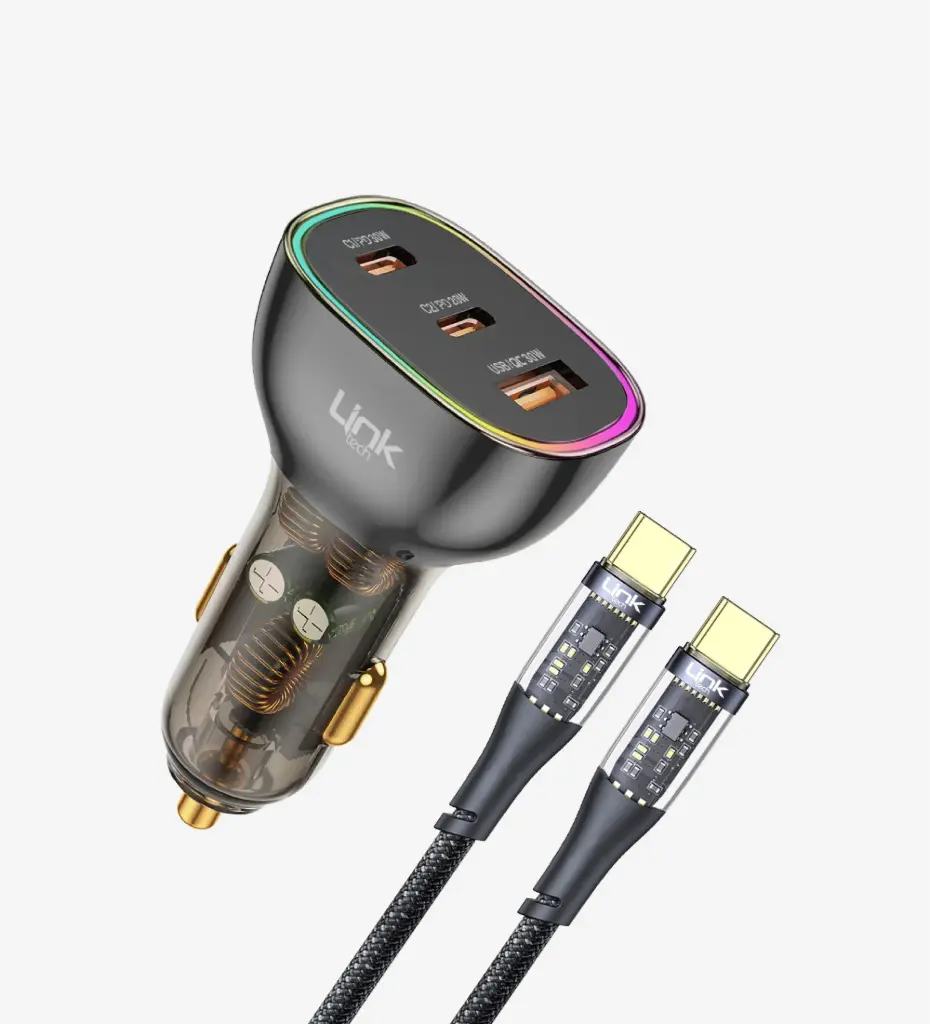 C509 Transparent 80W Dual PD & QC Super Fast Car Charger with Type-C Cable (12 Pieces)