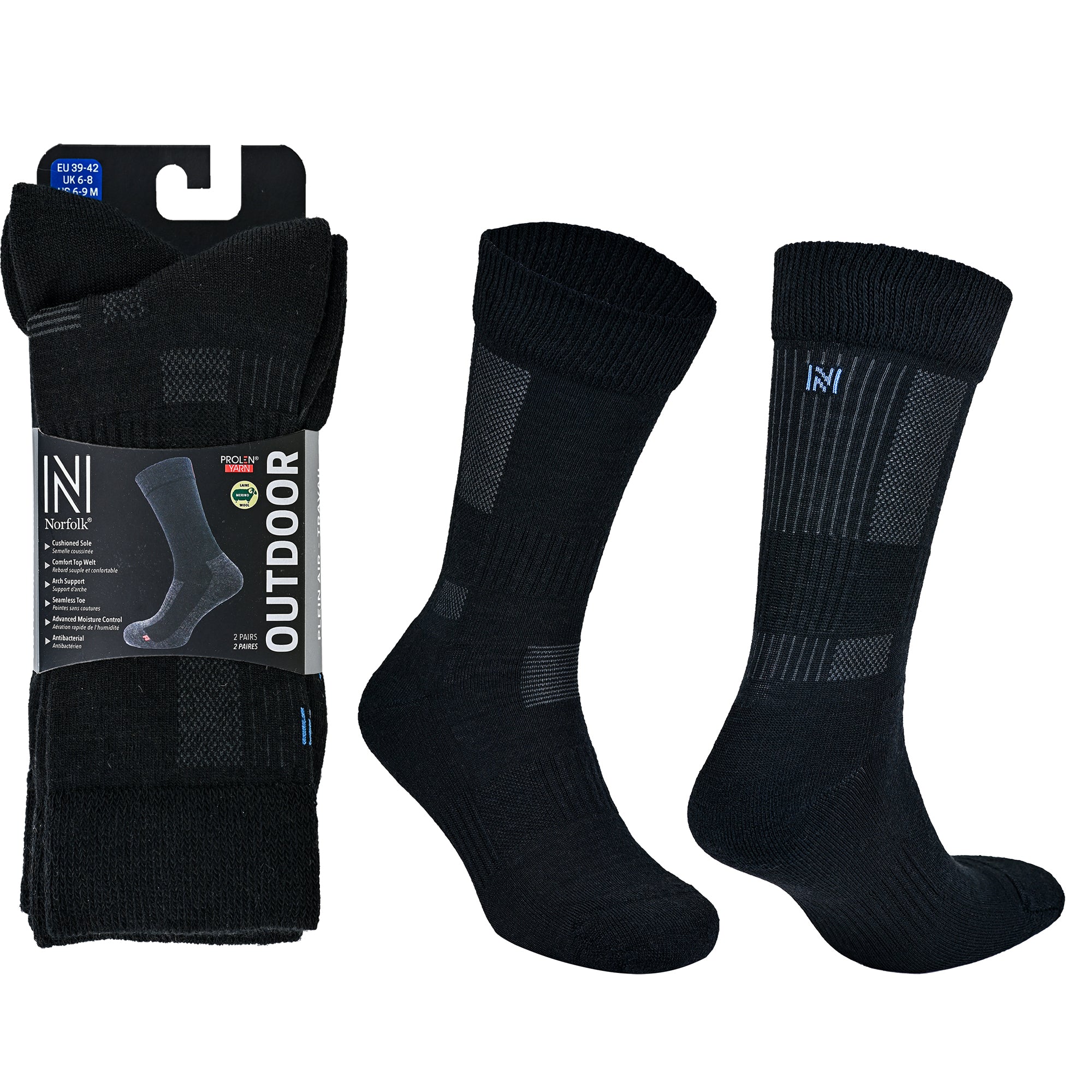 LEONARDO Merino Yünü Outdoor Yürüyüş Çorabı 2'li Paket Jet Black - 6