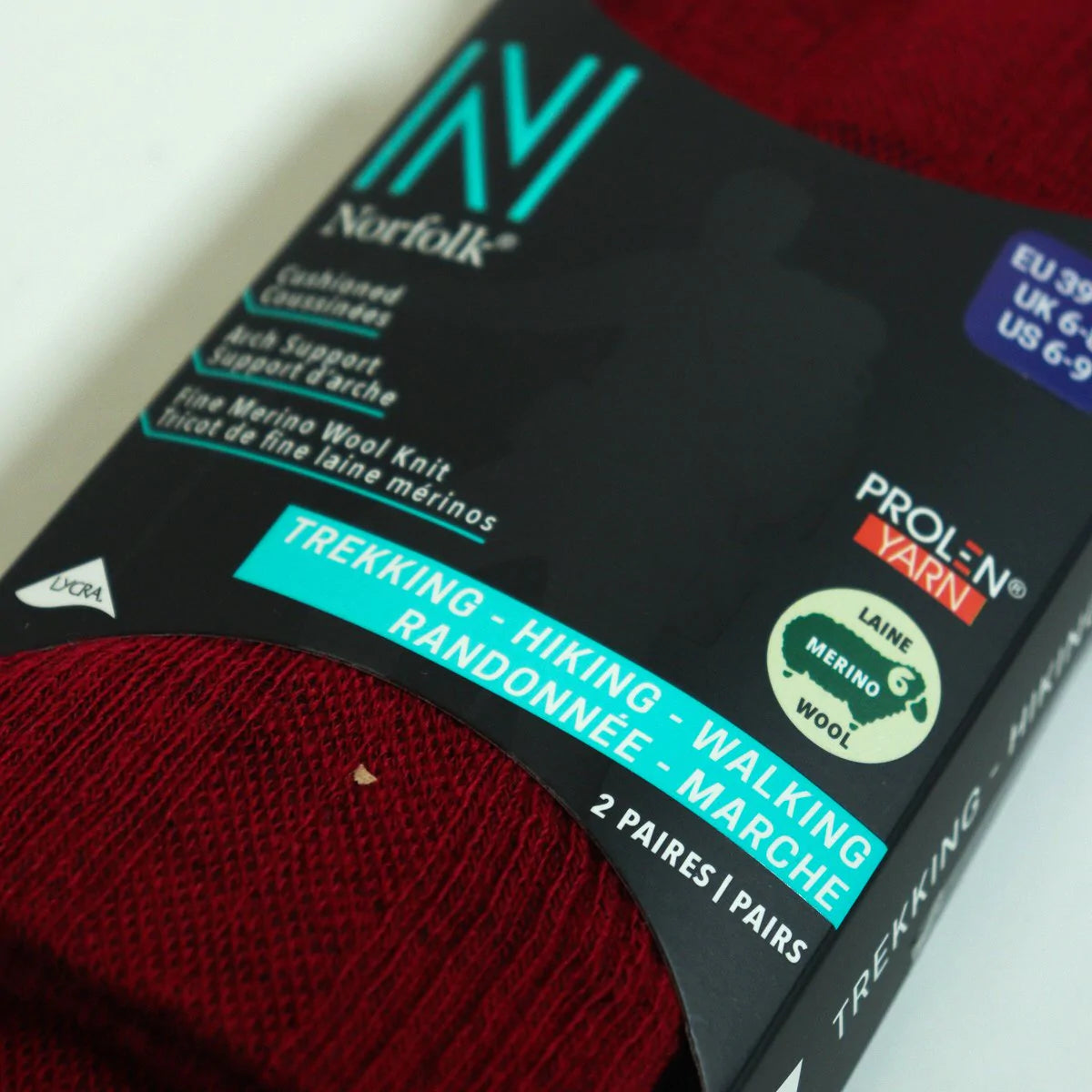 LEONARDO Merino Yünü Outdoor Yürüyüş Çorabı 2'li Paket Kırmız/Lacivert - 3