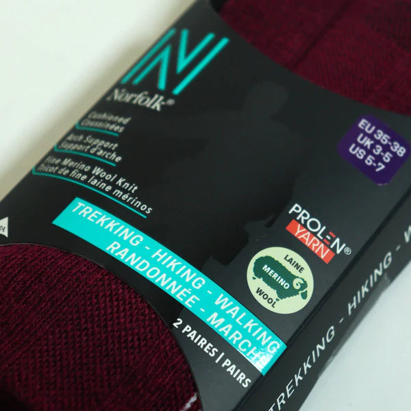 LEONARDO Merino Yünü Outdoor Yürüyüş Çorabı 2'li Paket Siyah/Magenta - 3