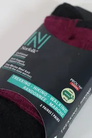 Leonardo QTR Merinos Yünü Yastıklamalı Bisiklet/Yürüyüş Çorabı 2'li Paket Siyah/Magenta - 3