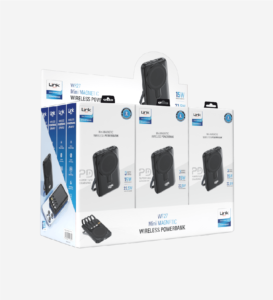 WF27 Strong 10000 mAh 15W Wireless Power Bank With 4 in 1 self cable (12 Pieces)
