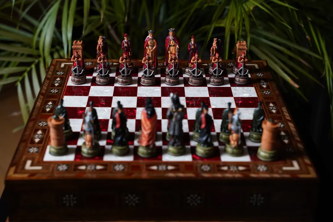 Premium Mozaik Satranç Takımı Yüksek Kalite Çekmeceli Satranç Tahtası ve El Boyaması Satranç SC38CAM - 3