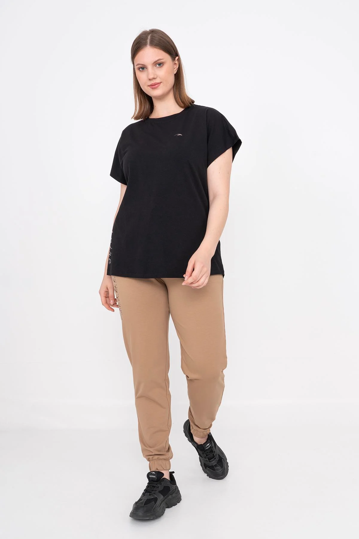 Maraton Büyük Beden Kadın Bisiklet Yaka Siyah T-shirt - 5