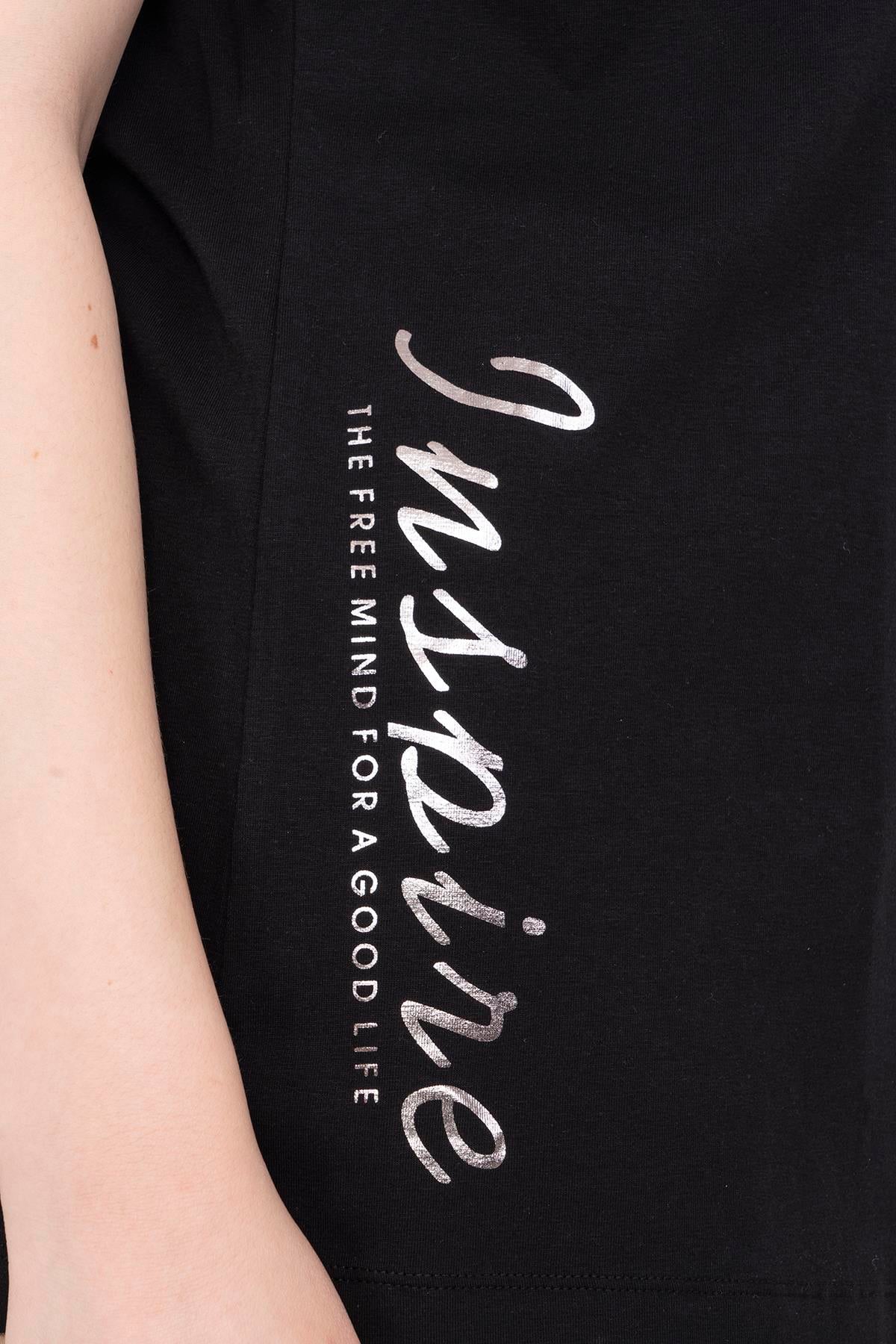 Maraton Büyük Beden Kadın Bisiklet Yaka Siyah T-shirt - 6