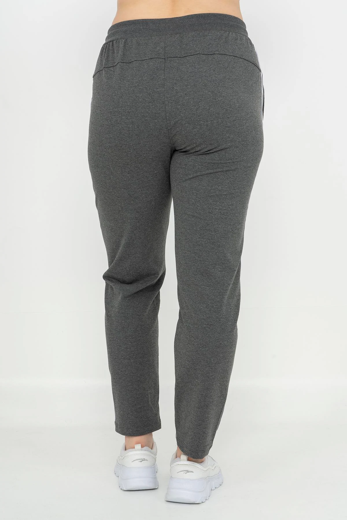 Maraton Büyük Beden Kadın Kapüşonlu Dar Paça Antrasit Melanj Eşofman Takımı - 5