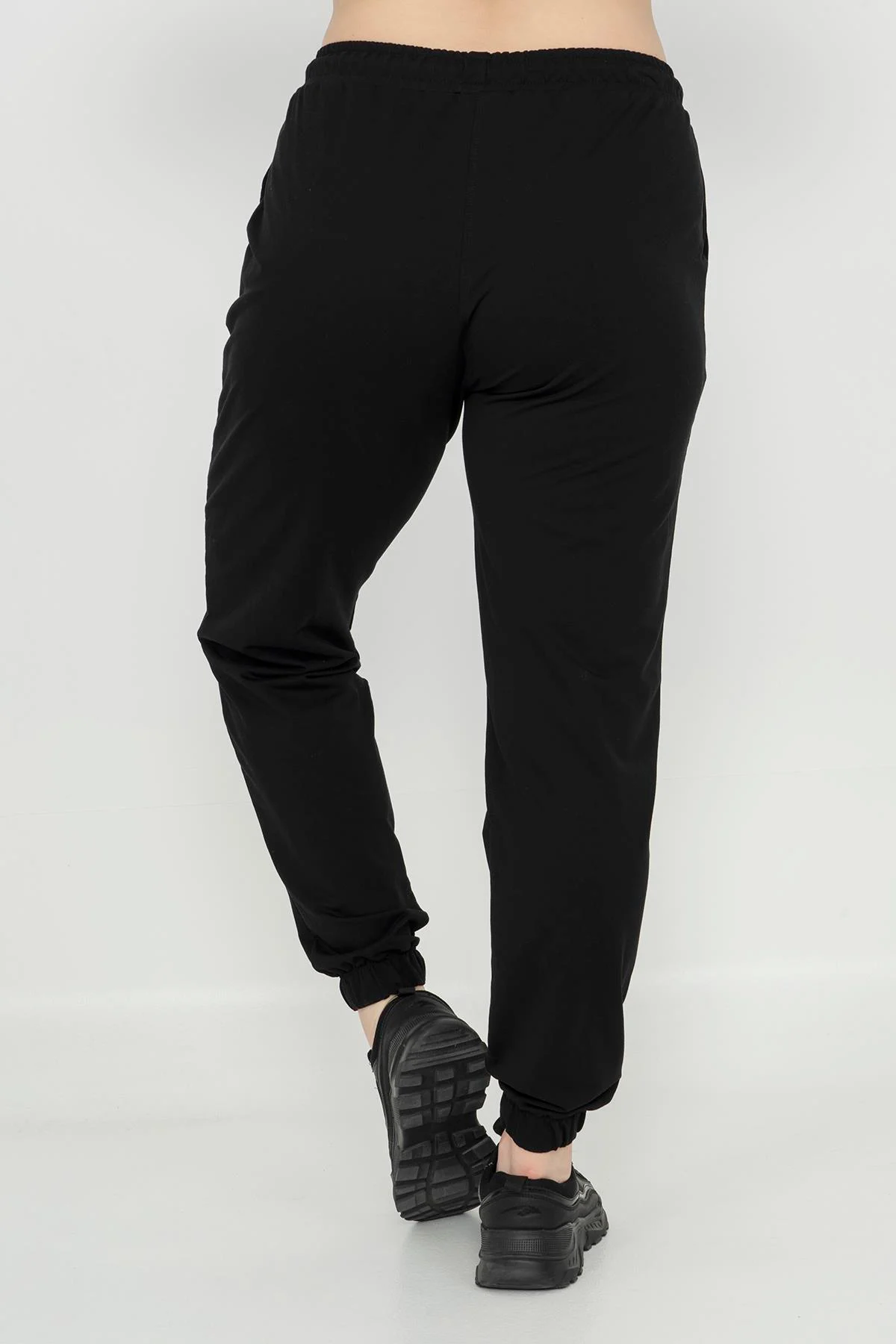 Maraton Büyük Beden Kadın Lastik Paça Siyah Eşofman Altı - 3