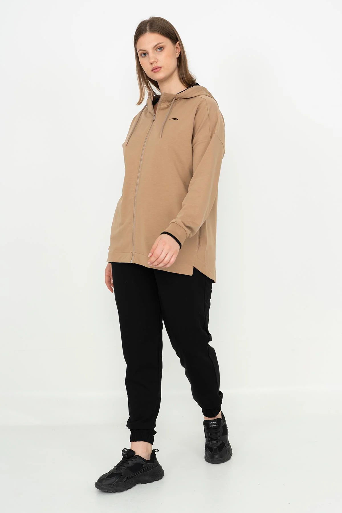 Maraton Büyük Beden Kadın Lastik Paça Siyah Eşofman Altı - 5