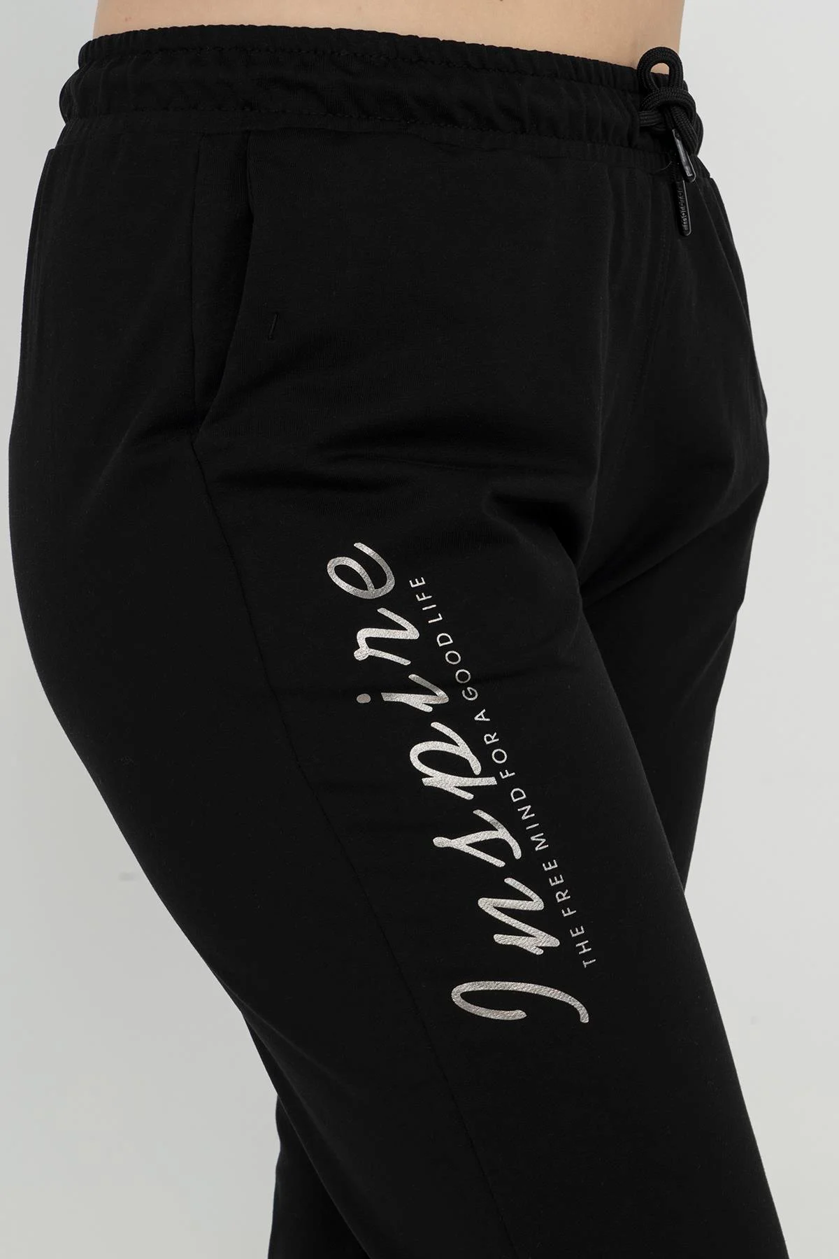 Maraton Büyük Beden Kadın Lastik Paça Siyah Eşofman Altı - 6