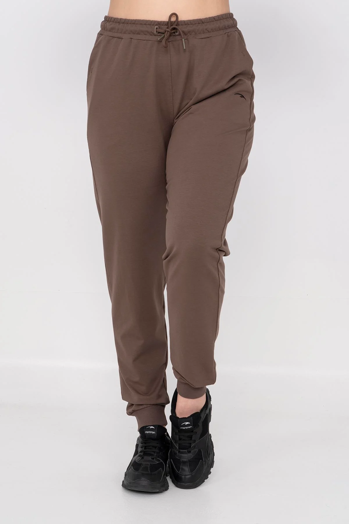 Maraton Büyük Beden Kadın Ribana Paça Kakao Eşofman Altı