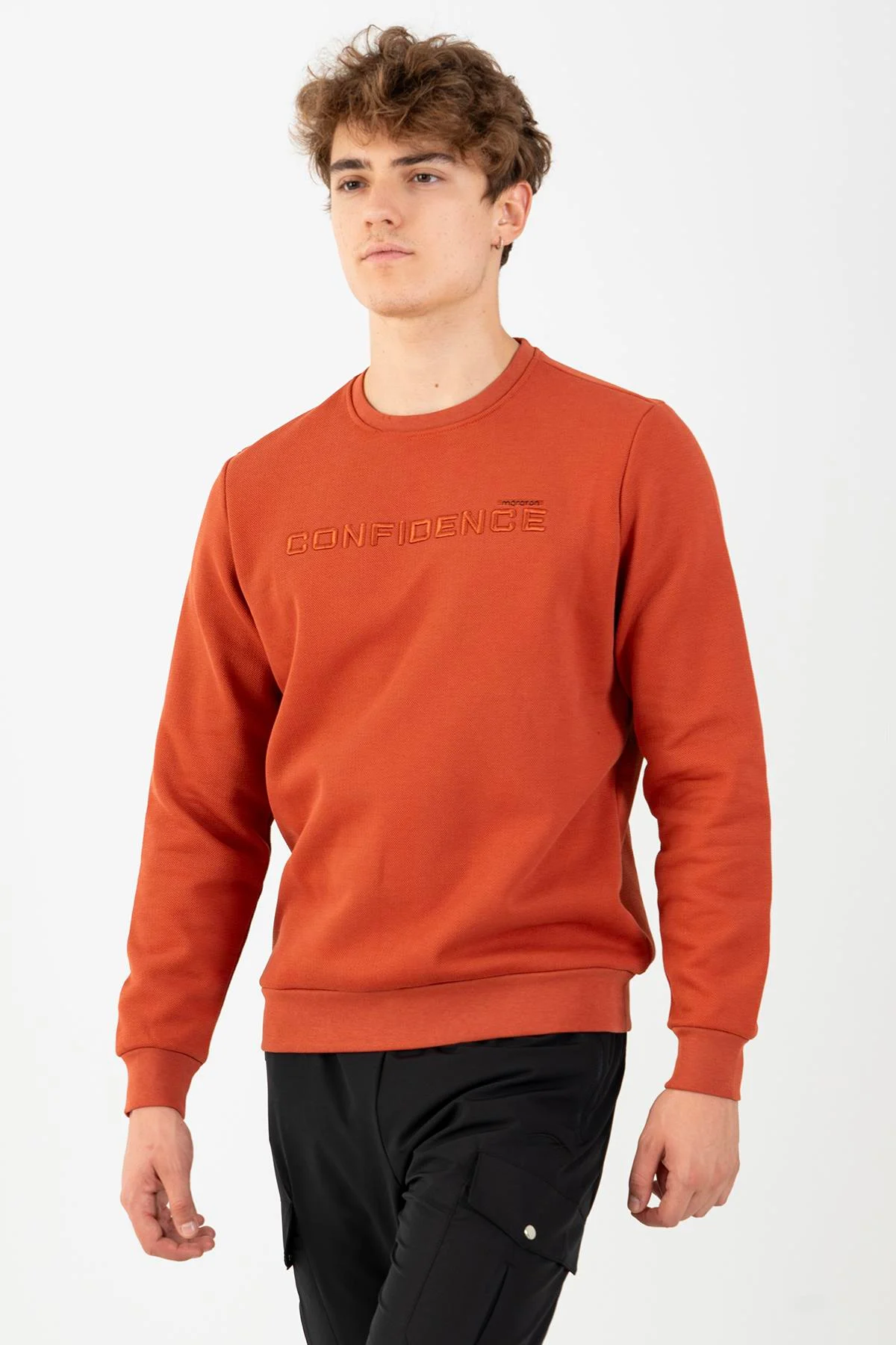 Maraton Comfort Erkek Bisiklet Yaka Kiremit-Siyah Sweatshirt