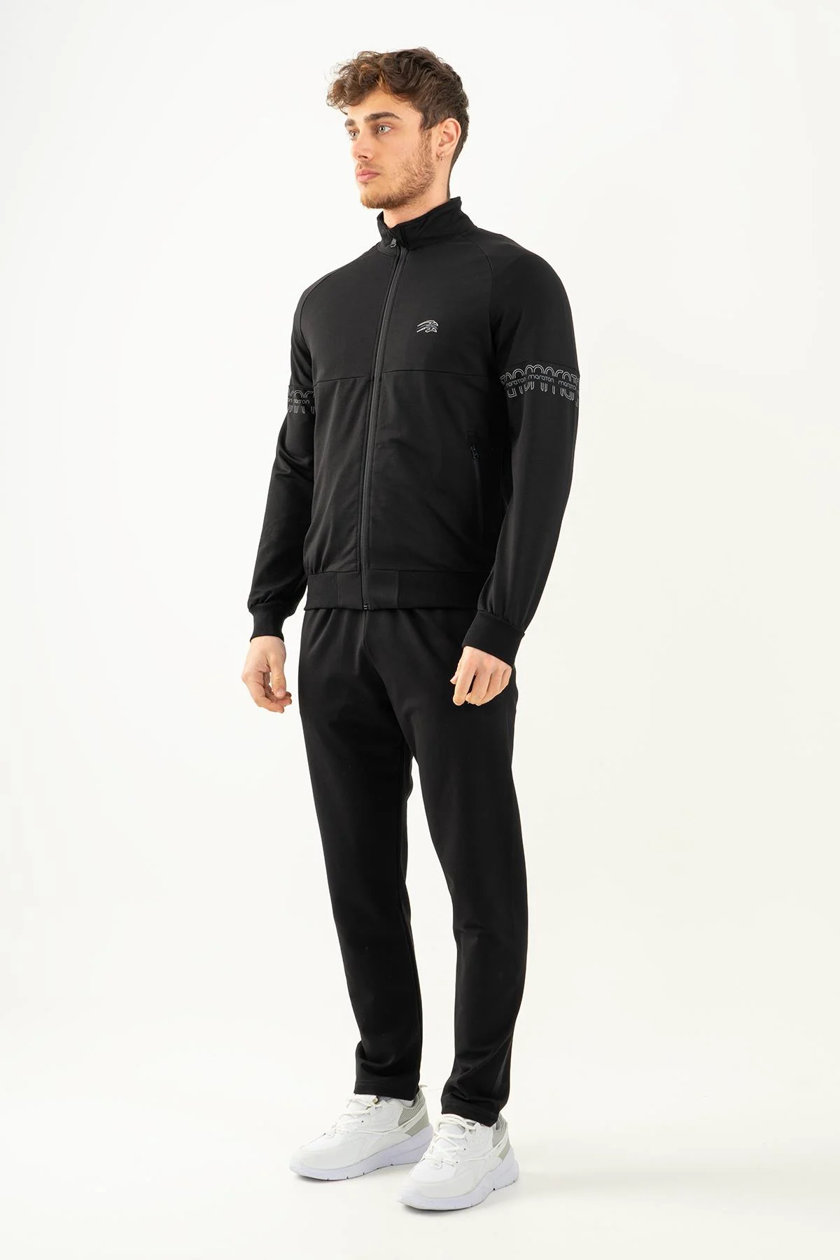 Maraton Comfort Erkek Dik Yaka Dar Paça Siyah Eşofman Takımı - 4