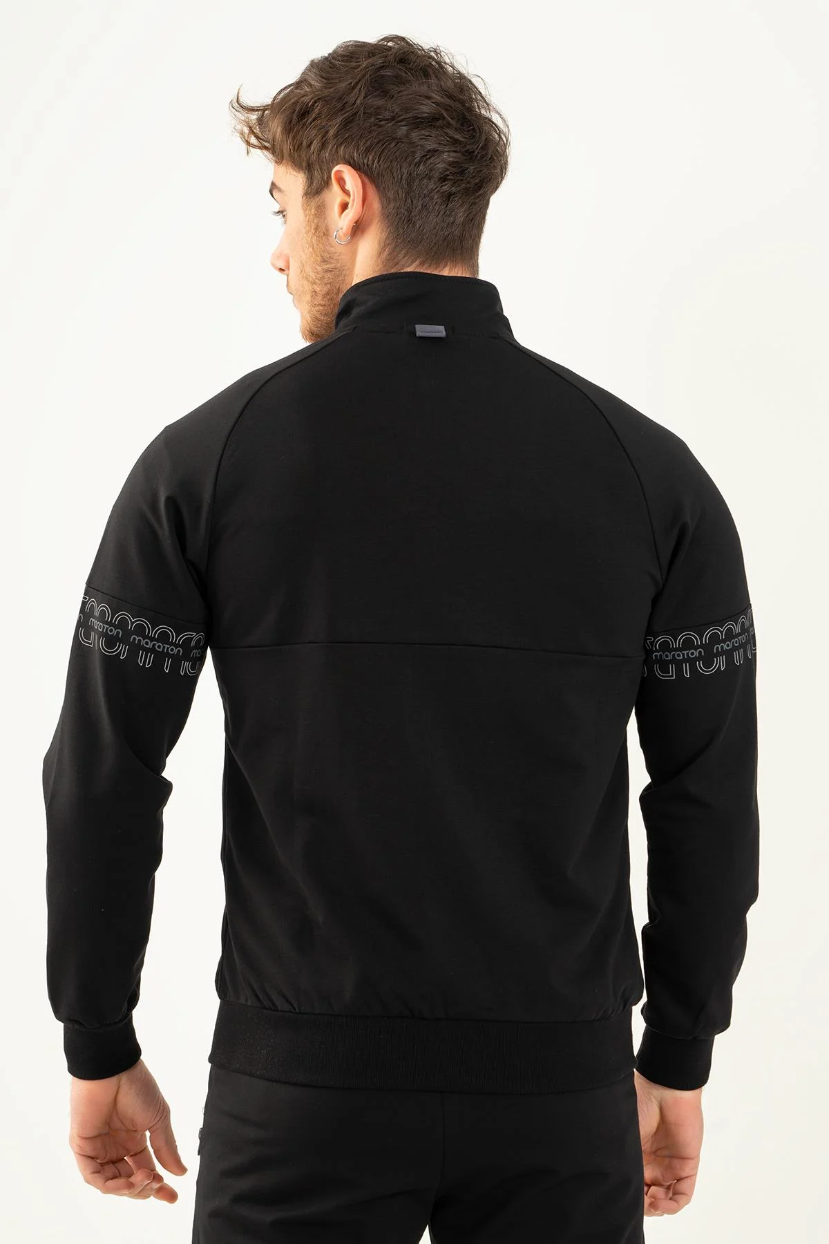 Maraton Comfort Erkek Dik Yaka Dar Paça Siyah Eşofman Takımı - 5