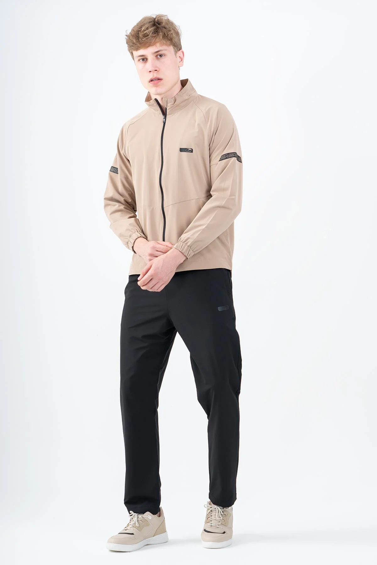 Maraton Comfort Erkek Dik Yaka Düz Paça Açık Vizon Eşofman Takımı